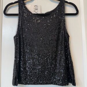 Zara Sparkling Black Sequin Tank Top